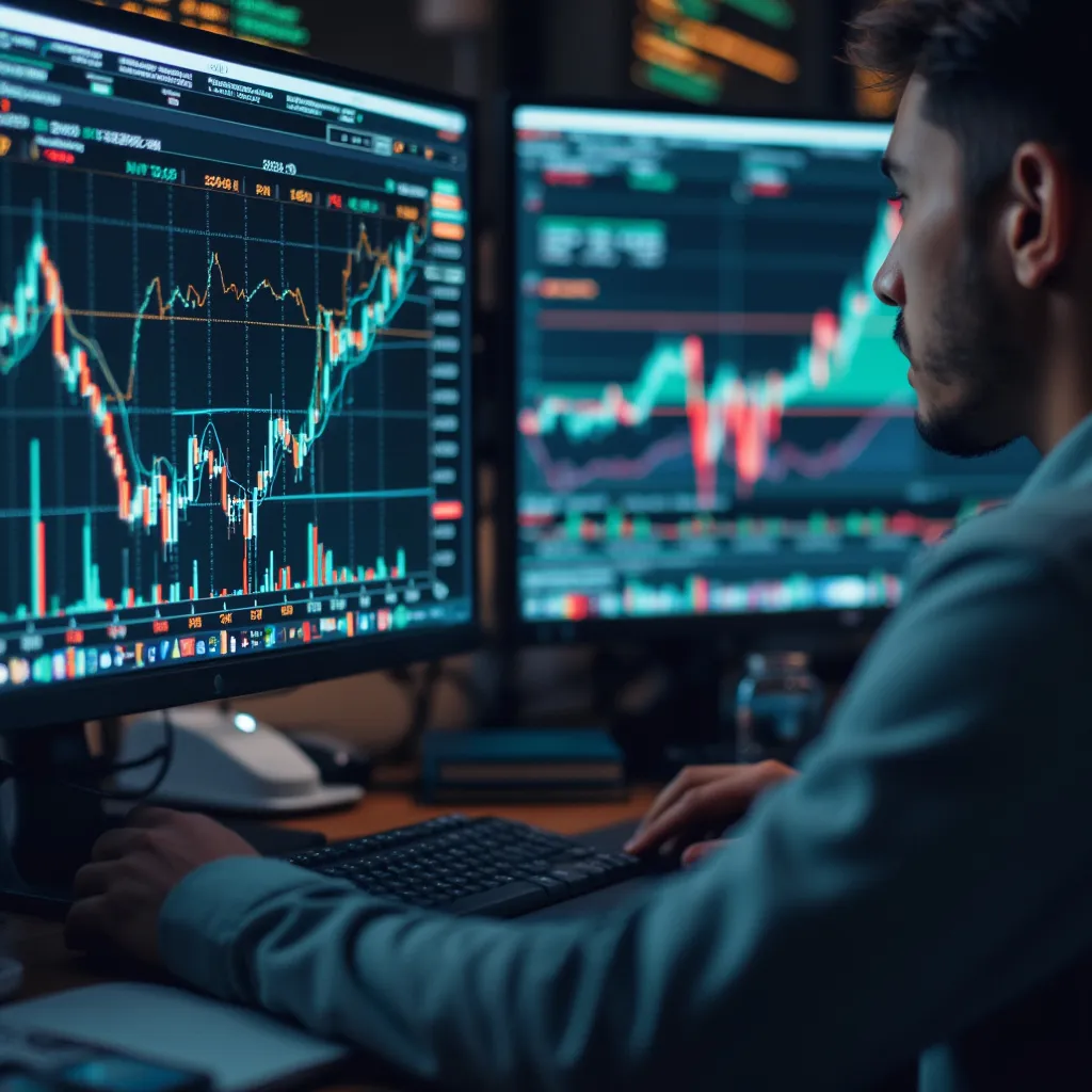 Gráficos financieros y análisis de datos en pantalla
